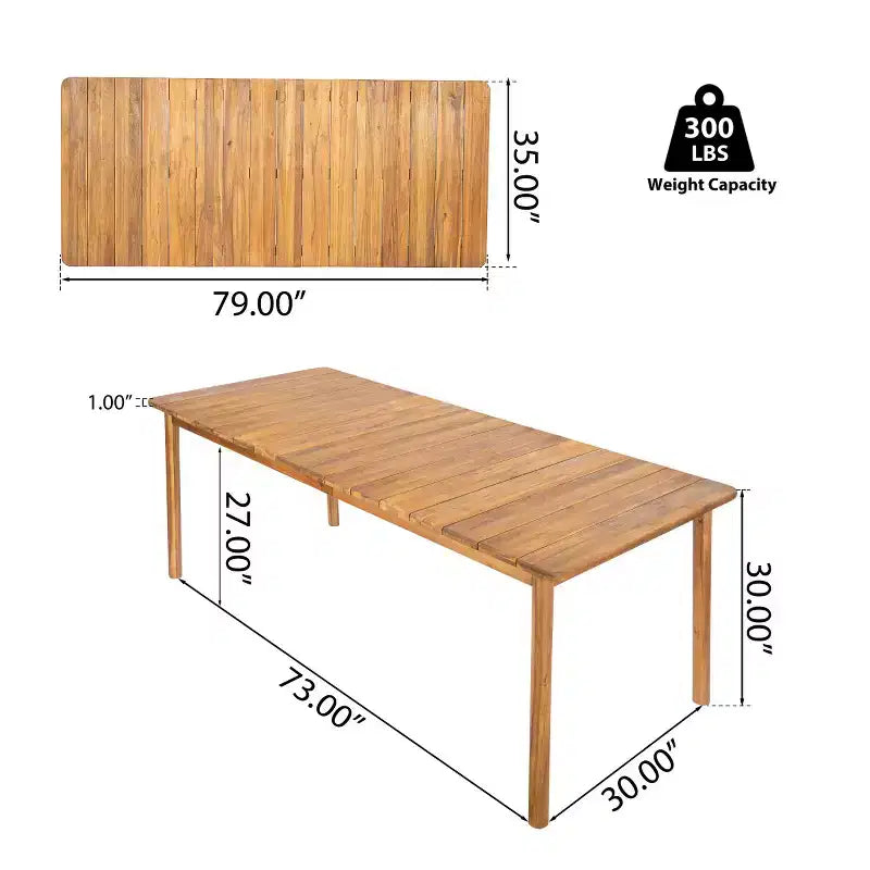 Tavolo da pranzo da esterno in legno di acacia, 79 cm, rettangolare, resistente alle intemperie, per cortile, balcone o giardino - Panipeachy