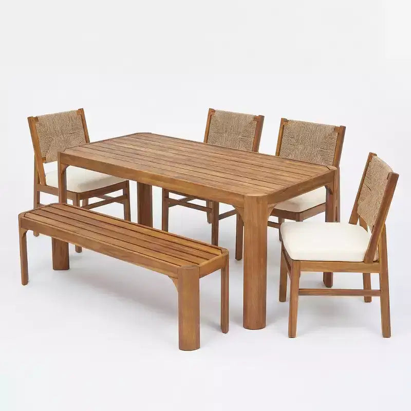 Christopher Knight Home Zayne Set da Pranzo da Esterno a 6 Pezzi in Legno di Acacia Rustico e Vimini con Cuscini