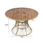 Tavolo da pranzo rotondo da esterno con piano in legno di acacia e base in vimini, tavolo da patio per 4-6 persone, mobili da giardino resistenti alle intemperie - Panipeachy