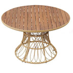Tavolo da pranzo rotondo da esterno con piano in legno di acacia e base in vimini, tavolo da patio per 4-6 persone, mobili da giardino resistenti alle intemperie - Panipeachy