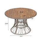 Tavolo da pranzo rotondo da esterno con piano in legno di acacia e base in vimini, tavolo da patio per 4-6 persone, mobili da giardino resistenti alle intemperie - Panipeachy