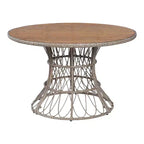 Tavolo da pranzo rotondo da esterno con piano in legno di acacia e base in vimini, tavolo da patio per 4-6 persone, mobili da giardino resistenti alle intemperie - Panipeachy