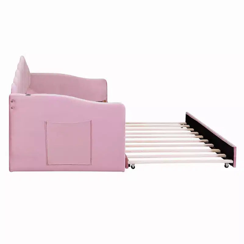 Luxystar - Divano letto singolo in velluto imbottito con letto estraibile e porte di ricarica
