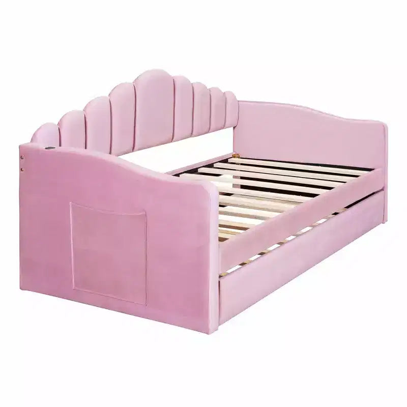 Luxystar - Divano letto singolo in velluto imbottito con letto estraibile e porte di ricarica