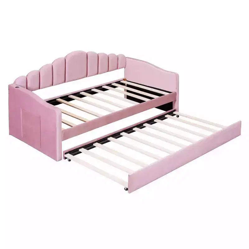Luxystar - Divano letto singolo in velluto imbottito con letto estraibile e porte di ricarica