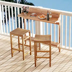 Set da tavolo da balcone Costway 3 pezzi in legno di acacia con poggiapiedi e seduta in legno curvato