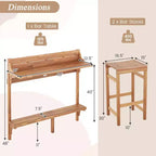 Set da tavolo da balcone Costway 3 pezzi in legno di acacia con poggiapiedi e seduta in legno curvato