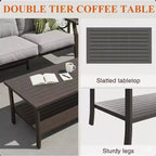 Set da esterno a 2 pezzi, divano da patio in metallo a 3 posti da 70 pollici per tutte le stagioni e tavolino da caffè rettangolare, telaio color kaki con cuscini grigi