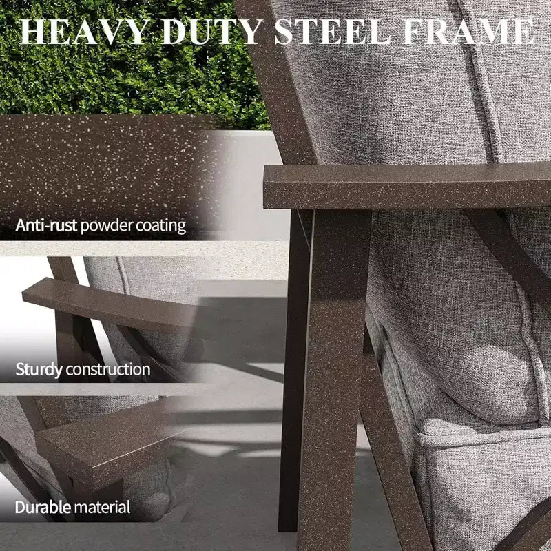 Set da esterno a 2 pezzi, divano da patio in metallo a 3 posti da 70 pollici per tutte le stagioni e tavolino da caffè rettangolare, telaio color kaki con cuscini grigi