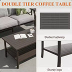 Set da esterno a 2 pezzi, divano da patio in metallo a 3 posti da 70 pollici per tutte le stagioni e tavolino da caffè rettangolare, telaio color kaki con cuscini grigi