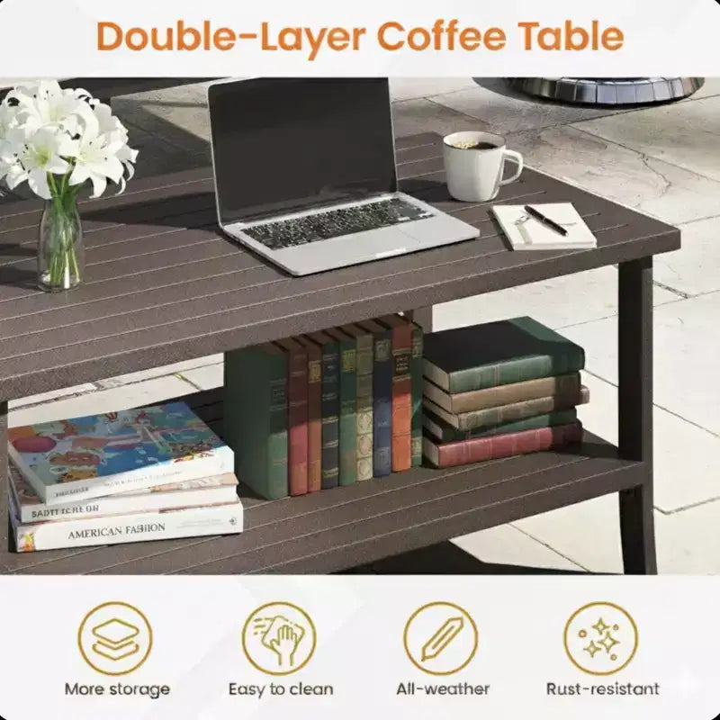 Set da esterno a 2 pezzi, divano da patio in metallo a 3 posti da 70 pollici per tutte le stagioni e tavolino da caffè rettangolare, telaio color kaki con cuscini grigi