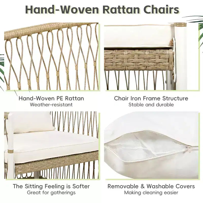 GDFStudio Nicolas, set da pranzo da 7 pezzi in legno e metallo con sedie a braccioli in rattan intrecciato a mano