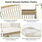 GDFStudio Nicolas, set da pranzo da 7 pezzi in legno e metallo con sedie a braccioli in rattan intrecciato a mano