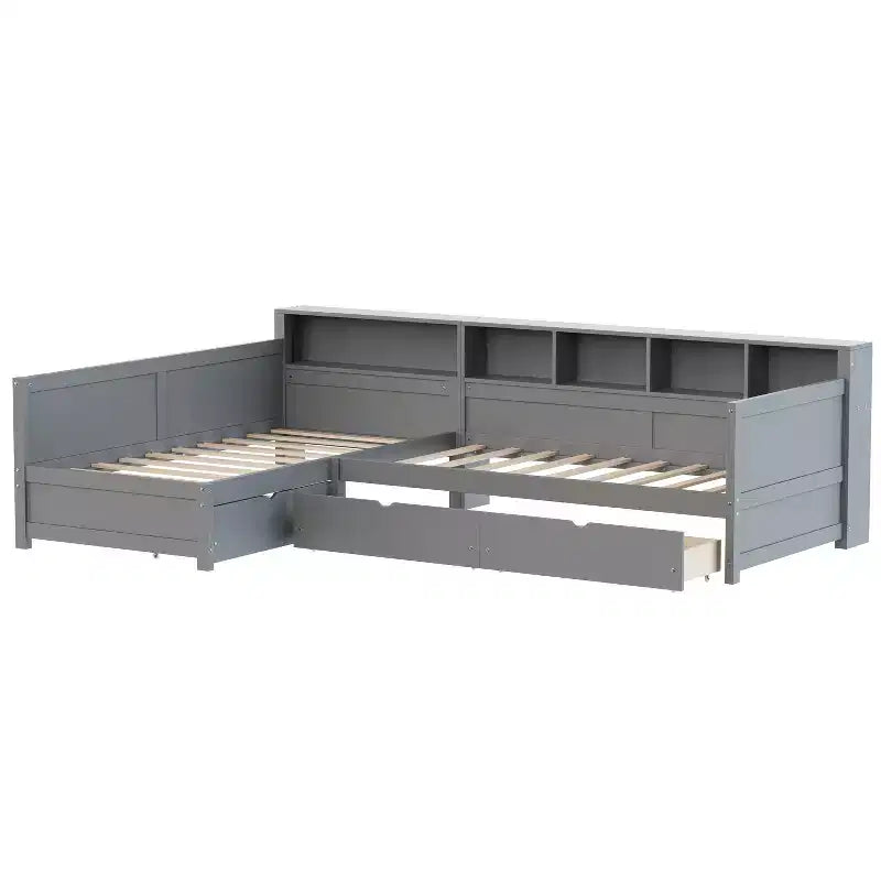 Divano Letto a L Moderno Luxystar di Dimensioni Doppie con Mensole e 3 Cassetti