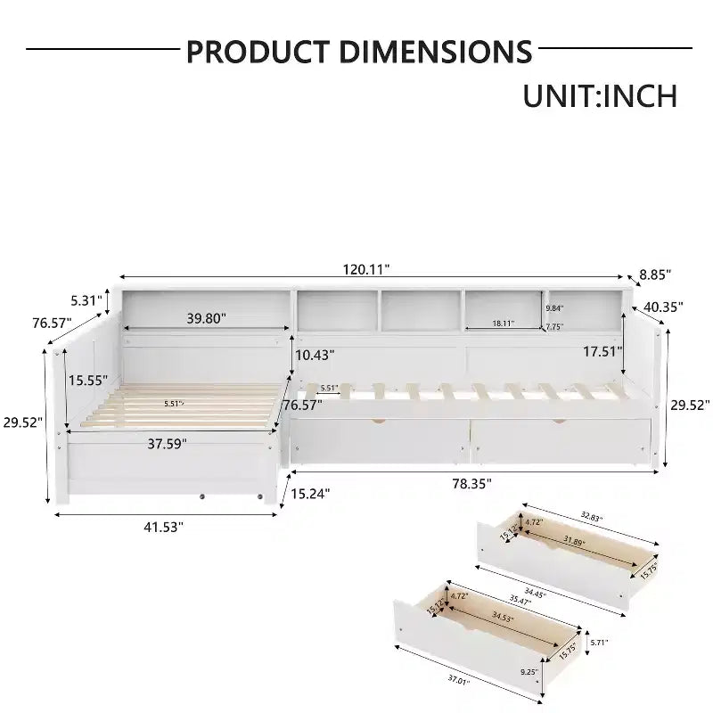 Divano Letto a L Moderno Luxystar di Dimensioni Doppie con Mensole e 3 Cassetti