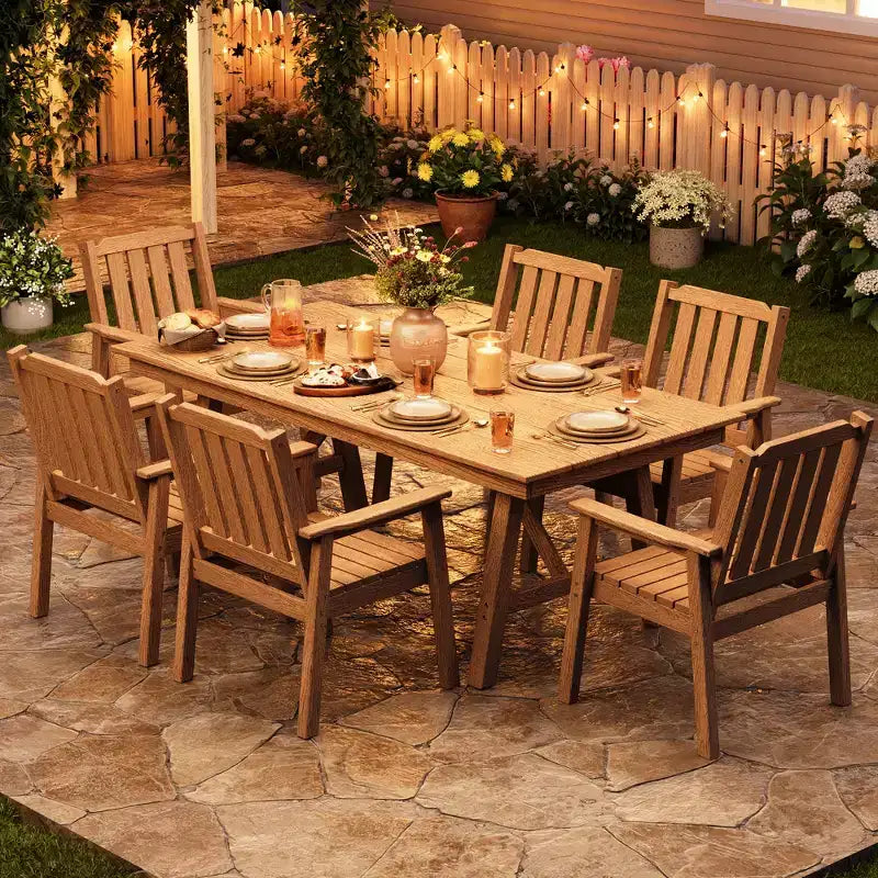 Garvee Tavolo da Pranzo da Esterno per 4-6 persone, Tavolo da Giardino da 67 pollici in HDPE con Foro per Ombrellone, Telaio in Alluminio, Gambe Triangolari, Resistente a Tutte le Condizioni Atmosferiche