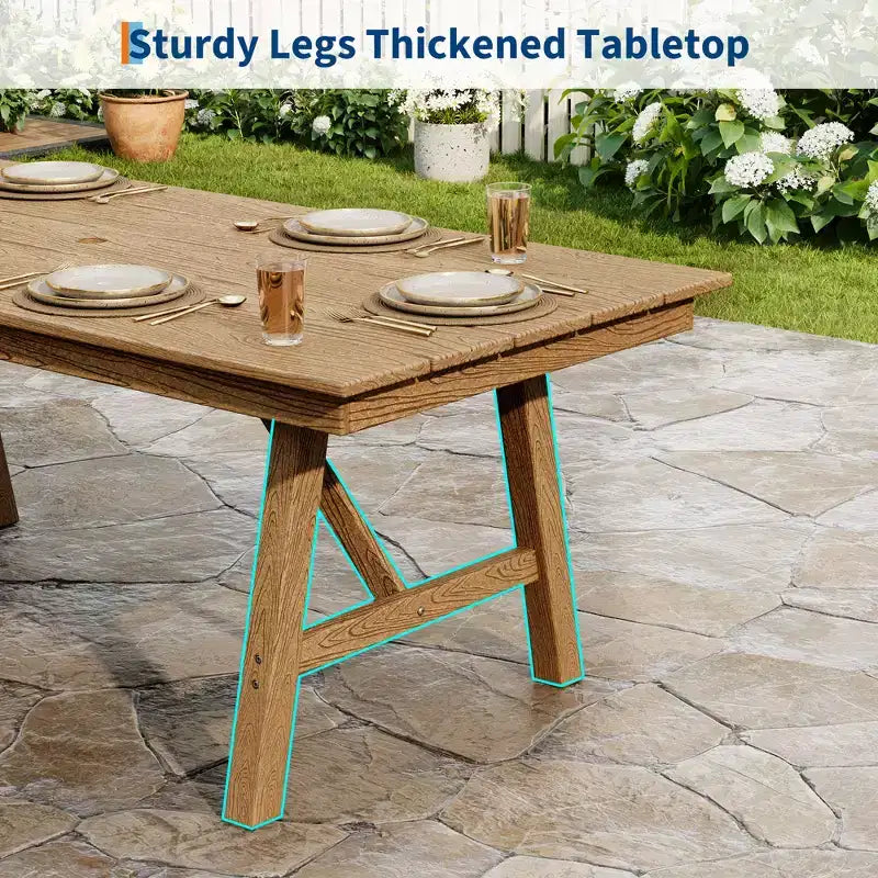 Garvee Tavolo da Pranzo da Esterno per 4-6 persone, Tavolo da Giardino da 67 pollici in HDPE con Foro per Ombrellone, Telaio in Alluminio, Gambe Triangolari, Resistente a Tutte le Condizioni Atmosferiche
