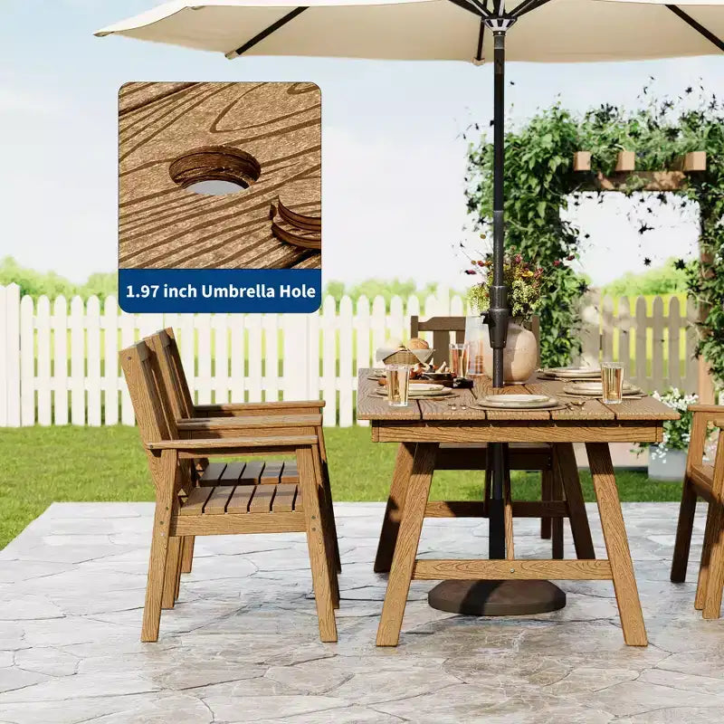 Garvee Tavolo da Pranzo da Esterno per 4-6 persone, Tavolo da Giardino da 67 pollici in HDPE con Foro per Ombrellone, Telaio in Alluminio, Gambe Triangolari, Resistente a Tutte le Condizioni Atmosferiche