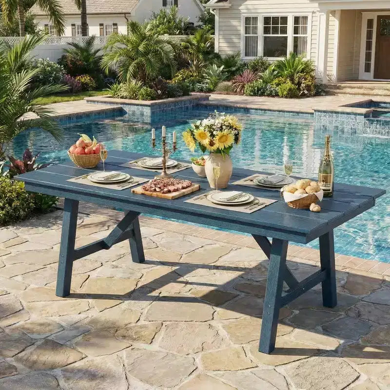 Garvee Tavolo da Pranzo da Esterno per 4-6 persone, Tavolo da Giardino da 67 pollici in HDPE con Foro per Ombrellone, Telaio in Alluminio, Gambe Triangolari, Resistente a Tutte le Condizioni Atmosferiche
