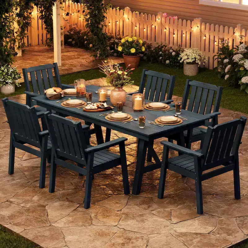 Garvee Tavolo da Pranzo da Esterno per 4-6 persone, Tavolo da Giardino da 67 pollici in HDPE con Foro per Ombrellone, Telaio in Alluminio, Gambe Triangolari, Resistente a Tutte le Condizioni Atmosferiche
