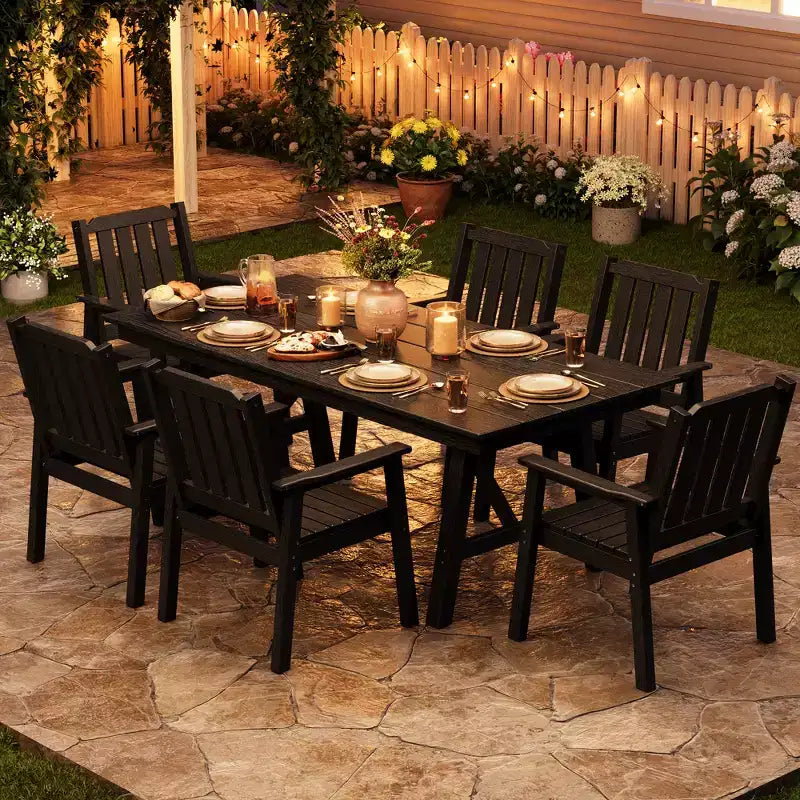 Garvee Tavolo da Pranzo da Esterno per 4-6 persone, Tavolo da Giardino da 67 pollici in HDPE con Foro per Ombrellone, Telaio in Alluminio, Gambe Triangolari, Resistente a Tutte le Condizioni Atmosferiche