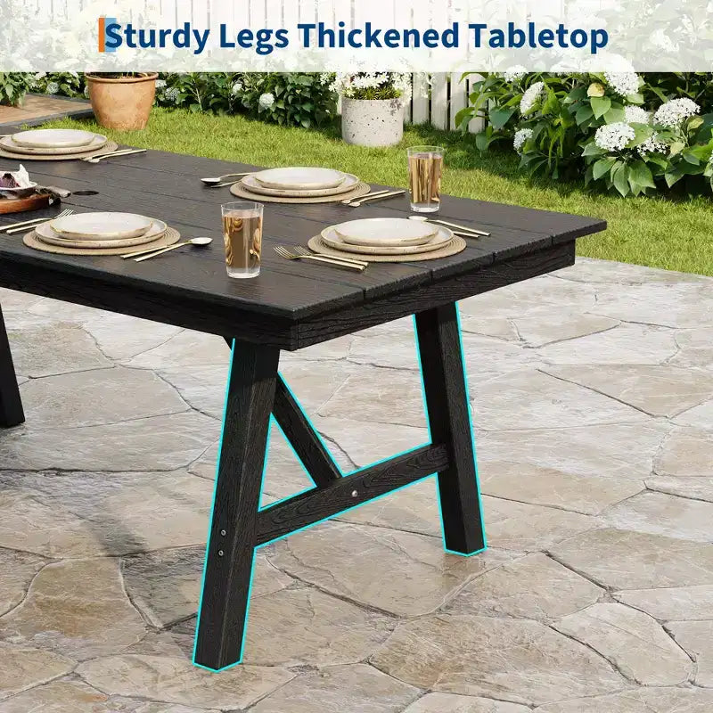 Garvee Tavolo da Pranzo da Esterno per 4-6 persone, Tavolo da Giardino da 67 pollici in HDPE con Foro per Ombrellone, Telaio in Alluminio, Gambe Triangolari, Resistente a Tutte le Condizioni Atmosferiche