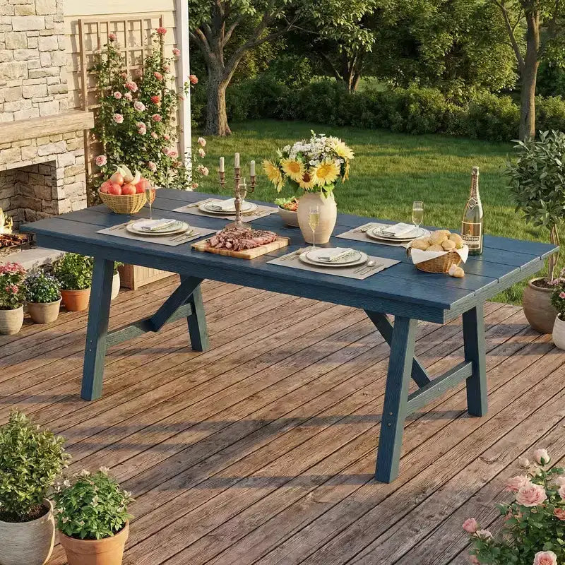 Garvee Tavolo da Pranzo da Esterno per 4-6 persone, Tavolo da Giardino da 67 pollici in HDPE con Foro per Ombrellone, Telaio in Alluminio, Gambe Triangolari, Resistente a Tutte le Condizioni Atmosferiche