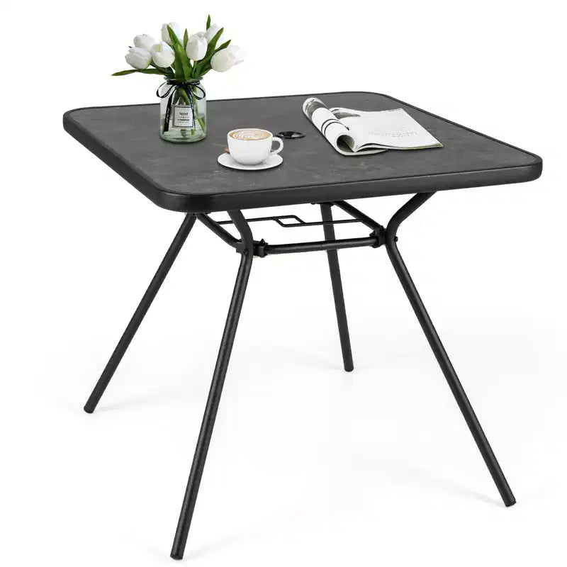 Costway 32 Patio Dining Table w/ 1.6 Umbrella Hole & Lid DPC Tabletop for Backyard
