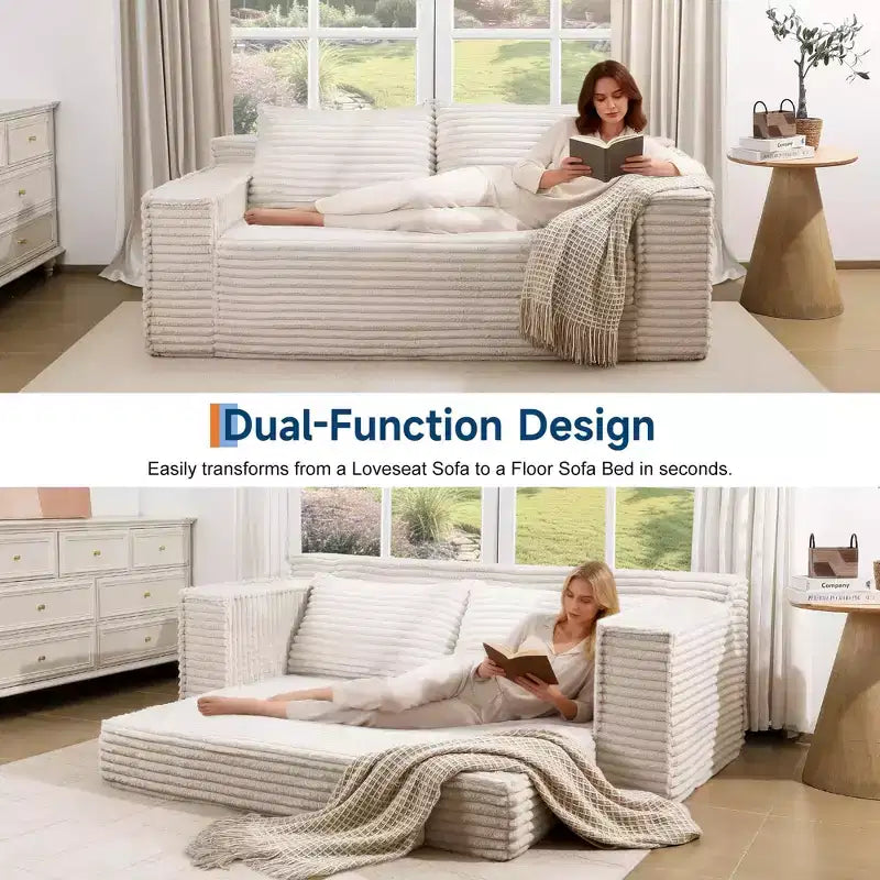 Divano letto convertibile 2 in 1 da 75 pollici, divano letto senza struttura con 2 cuscini, divano a scomparsa pieghevole, divano letto a due posti, futon