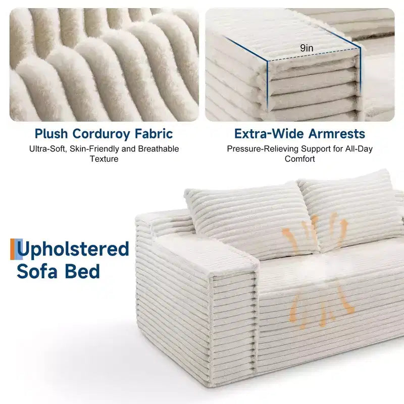 Divano letto convertibile 2 in 1 da 75 pollici, divano letto senza struttura con 2 cuscini, divano a scomparsa pieghevole, divano letto a due posti, futon