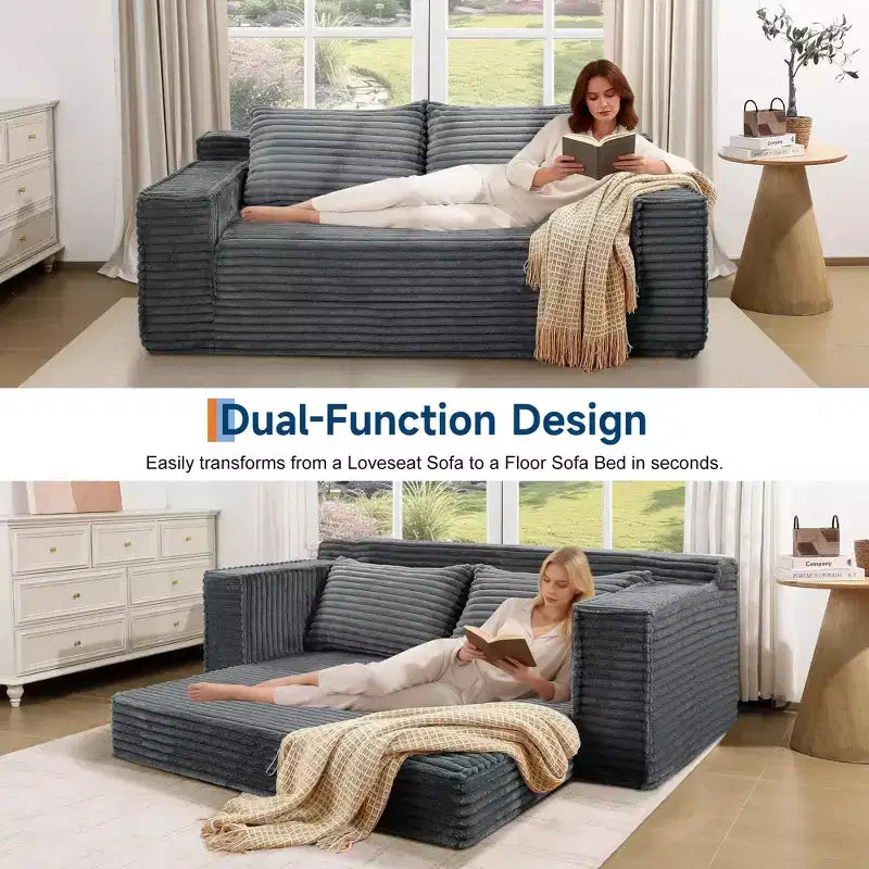 Divano letto convertibile 2 in 1 da 75 pollici, divano letto senza struttura con 2 cuscini, divano a scomparsa pieghevole, divano letto a due posti, futon