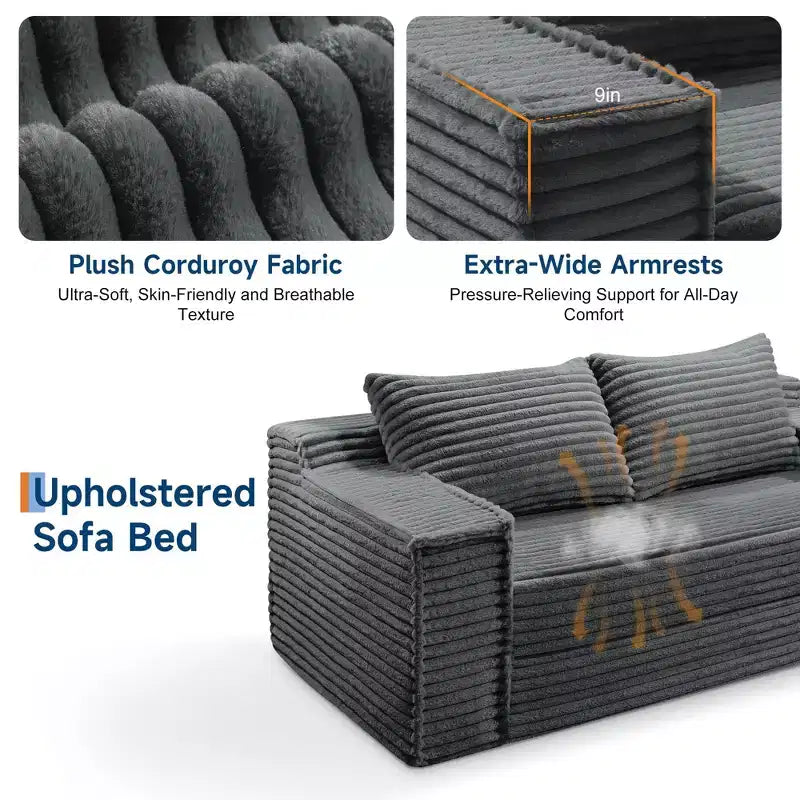Divano letto convertibile 2 in 1 da 75 pollici, divano letto senza struttura con 2 cuscini, divano a scomparsa pieghevole, divano letto a due posti, futon