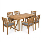Christopher Knight Home Emerson, set da pranzo rustico da 7 pezzi da esterno in legno di acacia con cuscini