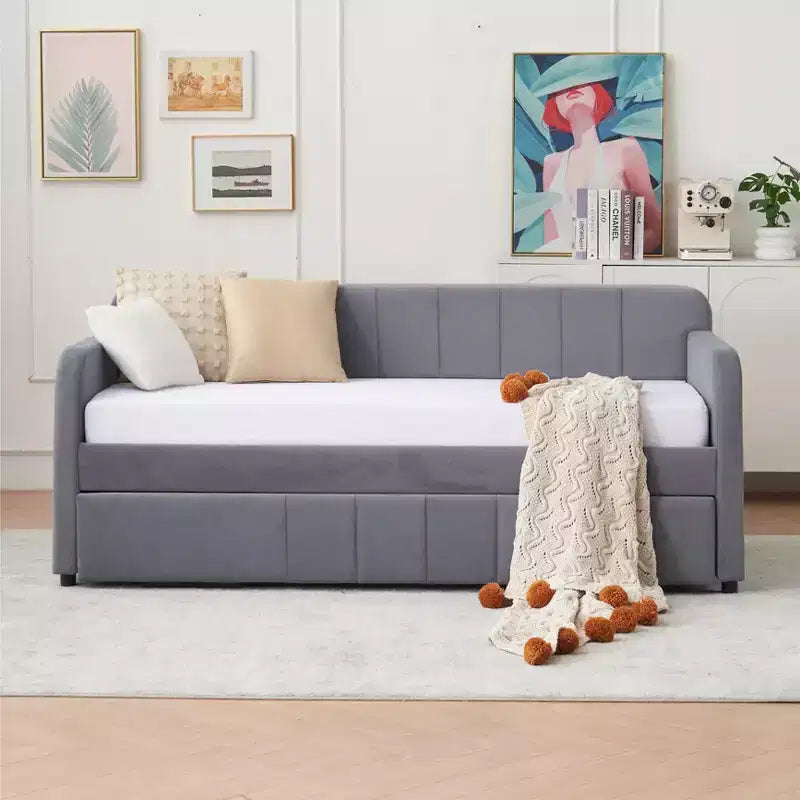 Divano letto singolo con letto estraibile, in velluto con porte USB e tasche laterali per soggiorno, camera da letto, camera degli ospiti - ModernLuxe