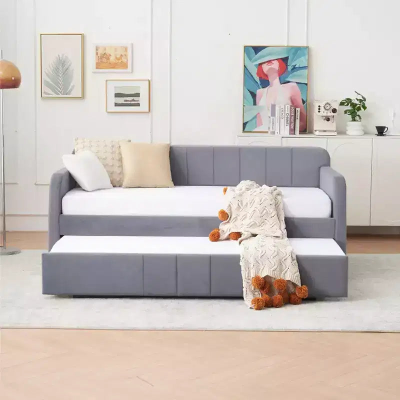 Divano letto singolo con letto estraibile, in velluto con porte USB e tasche laterali per soggiorno, camera da letto, camera degli ospiti - ModernLuxe