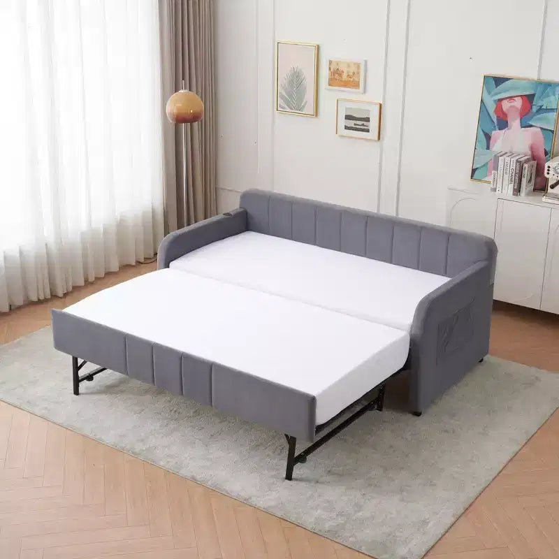 Divano letto singolo con letto estraibile, in velluto con porte USB e tasche laterali per soggiorno, camera da letto, camera degli ospiti - ModernLuxe