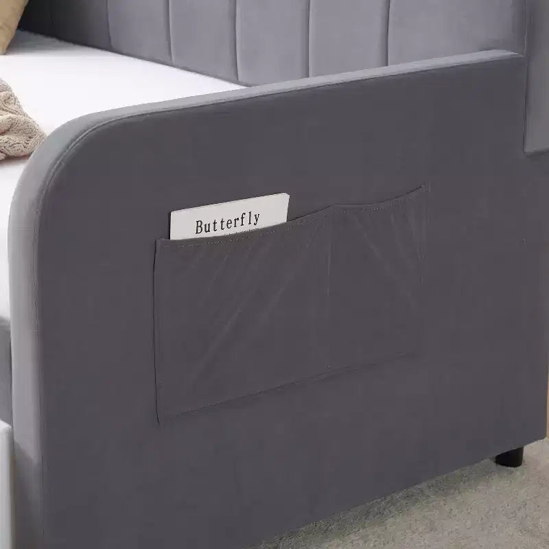 Divano letto singolo con letto estraibile, in velluto con porte USB e tasche laterali per soggiorno, camera da letto, camera degli ospiti - ModernLuxe