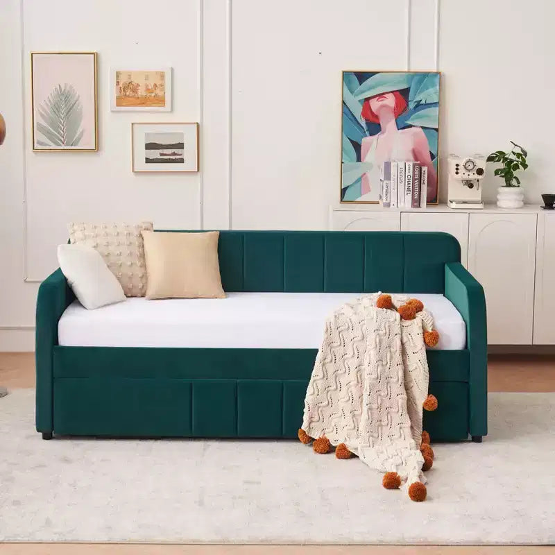 Divano letto singolo con letto estraibile, in velluto con porte USB e tasche laterali per soggiorno, camera da letto, camera degli ospiti - ModernLuxe