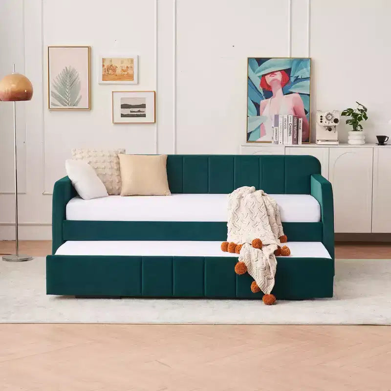 Divano letto singolo con letto estraibile, in velluto con porte USB e tasche laterali per soggiorno, camera da letto, camera degli ospiti - ModernLuxe