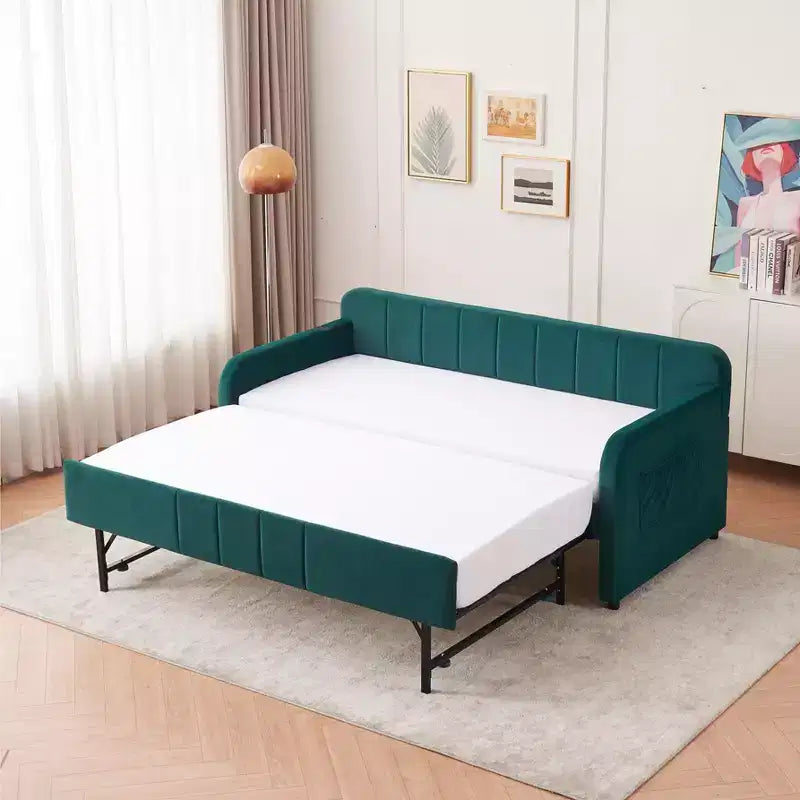 Divano letto singolo con letto estraibile, in velluto con porte USB e tasche laterali per soggiorno, camera da letto, camera degli ospiti - ModernLuxe