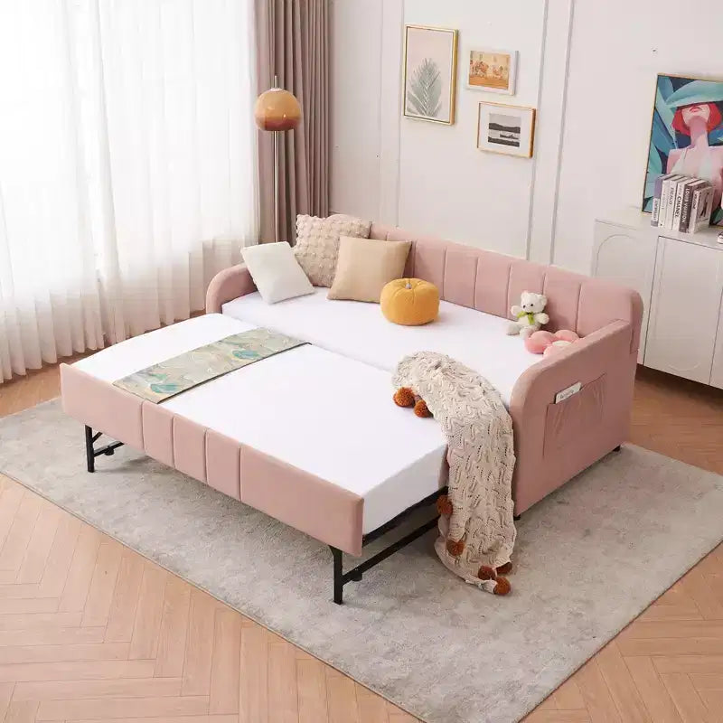 Divano letto singolo con letto estraibile, in velluto con porte USB e tasche laterali per soggiorno, camera da letto, camera degli ospiti - ModernLuxe