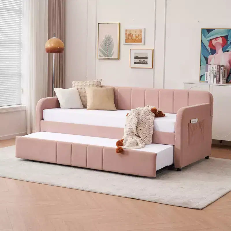 Divano letto singolo con letto estraibile, in velluto con porte USB e tasche laterali per soggiorno, camera da letto, camera degli ospiti - ModernLuxe