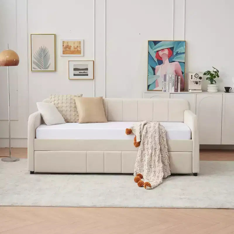 Divano letto singolo con letto estraibile, in velluto con porte USB e tasche laterali per soggiorno, camera da letto, camera degli ospiti - ModernLuxe