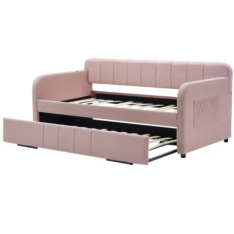 Divano letto singolo con letto estraibile, in velluto con porte USB e tasche laterali per soggiorno, camera da letto, camera degli ospiti - ModernLuxe