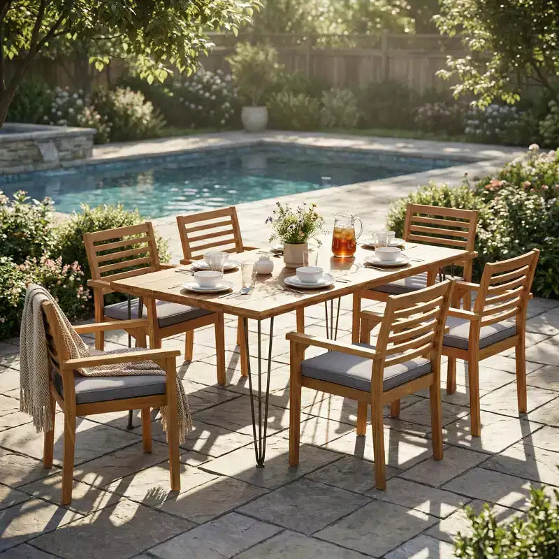 Set da pranzo da 7 pezzi da esterni in legno di acacia con cuscini Irish Rustic Christopher Knight Home