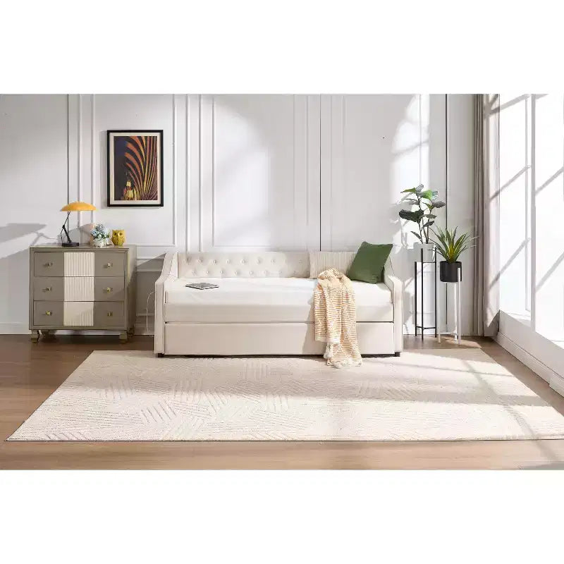 Letto singolo con rotelle, Divano letto in velluto con porta USB, Tasche laterali, Schienale capitonné per camera da letto, soggiorno - ModernLuxe