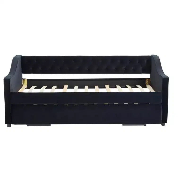 Letto singolo con rotelle, Divano letto in velluto con porta USB, Tasche laterali, Schienale capitonné per camera da letto, soggiorno - ModernLuxe