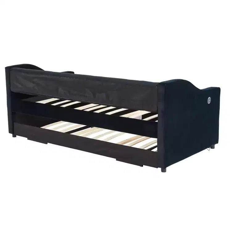 Letto singolo con rotelle, Divano letto in velluto con porta USB, Tasche laterali, Schienale capitonné per camera da letto, soggiorno - ModernLuxe