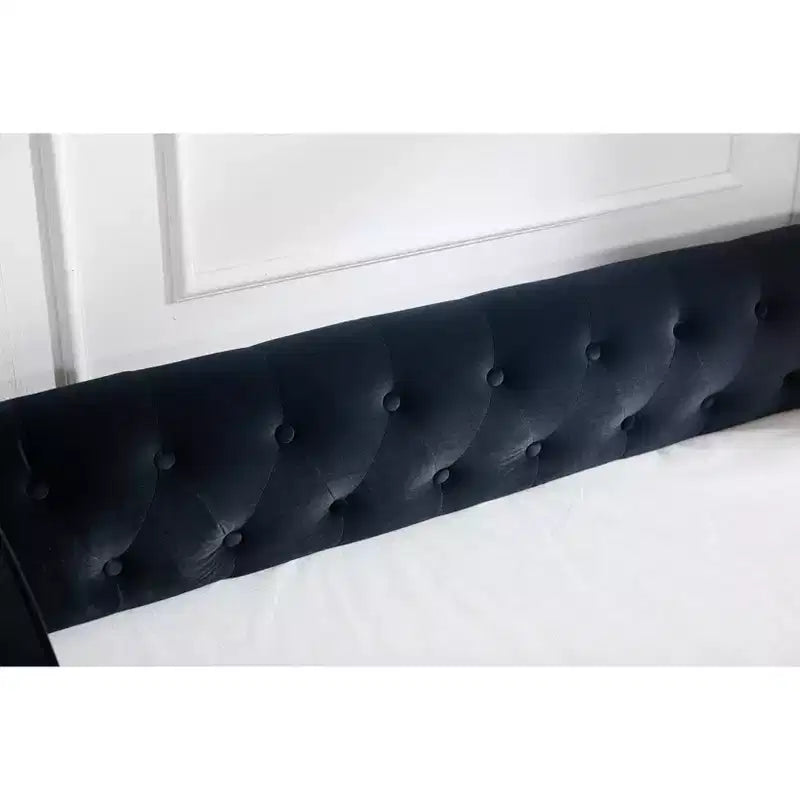 Letto singolo con rotelle, Divano letto in velluto con porta USB, Tasche laterali, Schienale capitonné per camera da letto, soggiorno - ModernLuxe