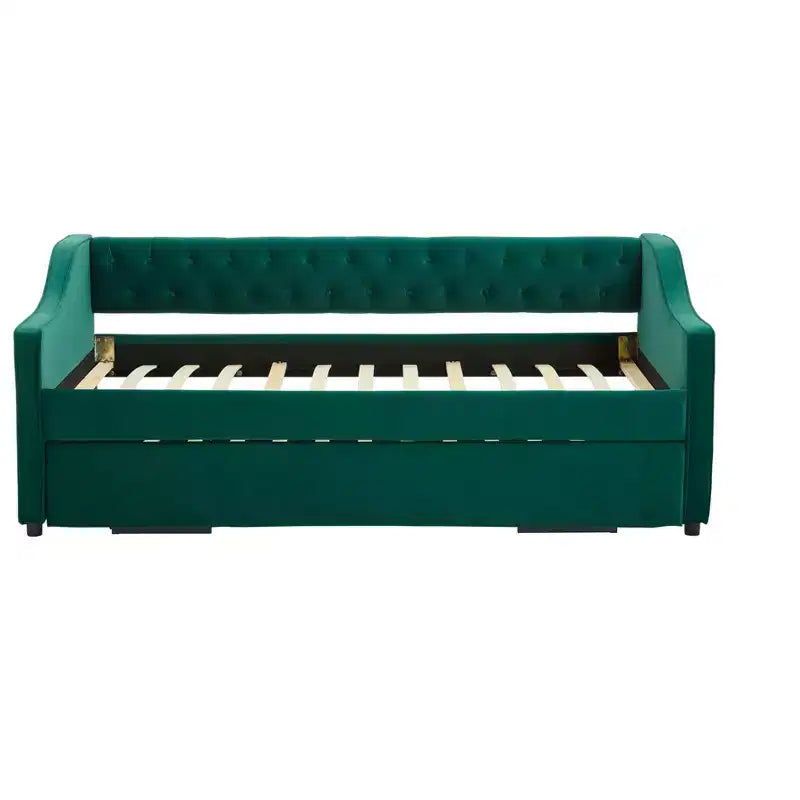 Letto singolo con rotelle, Divano letto in velluto con porta USB, Tasche laterali, Schienale capitonné per camera da letto, soggiorno - ModernLuxe